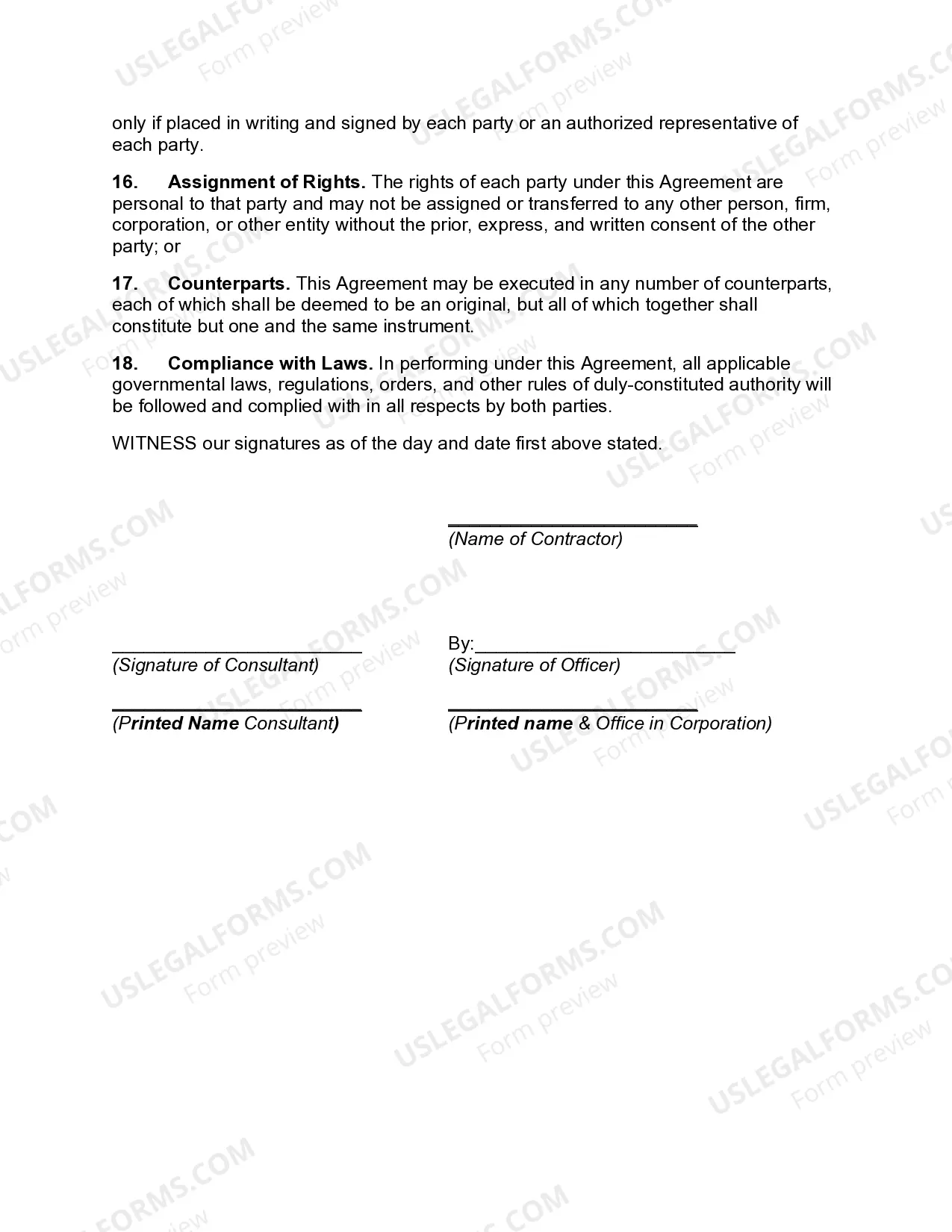Preview Business Consultant Agreement