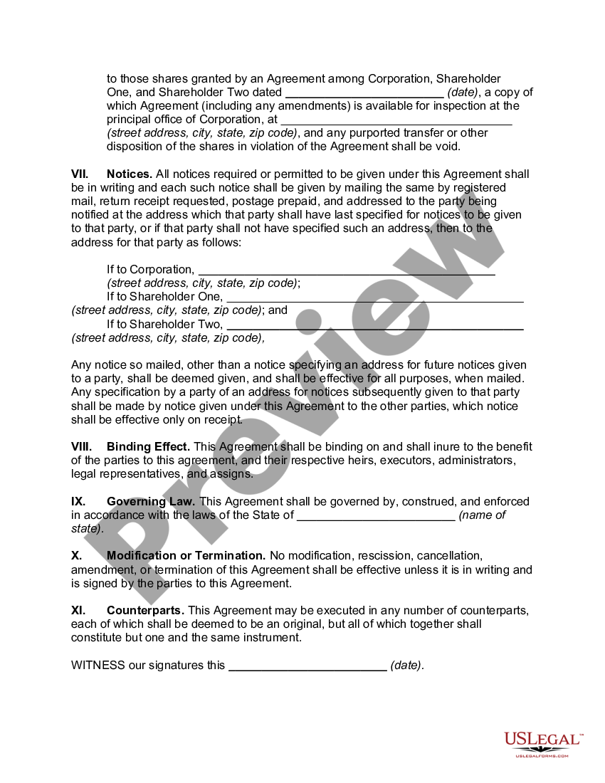 Shareholders' Buy-sell Agreement - Cross-purchase Agreement 