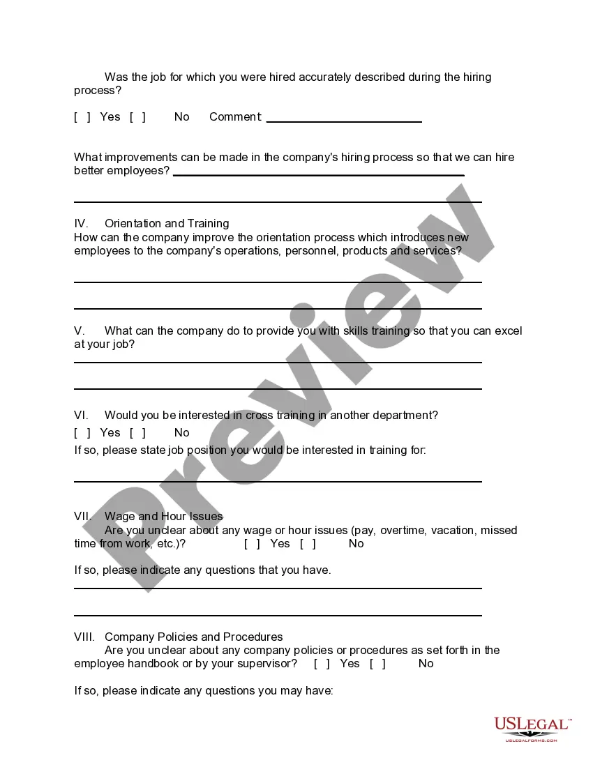 Preview The Sixty (60) Day New Employee Survey