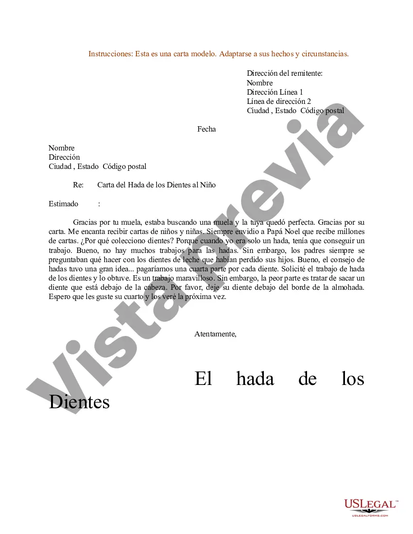 Preview Ejemplo de carta del hada de los dientes al niño