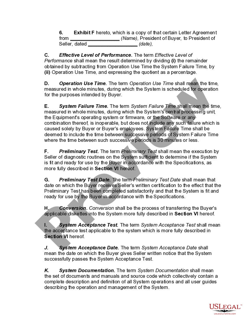 Hardware Purchase and Software License Agreement US Legal Forms