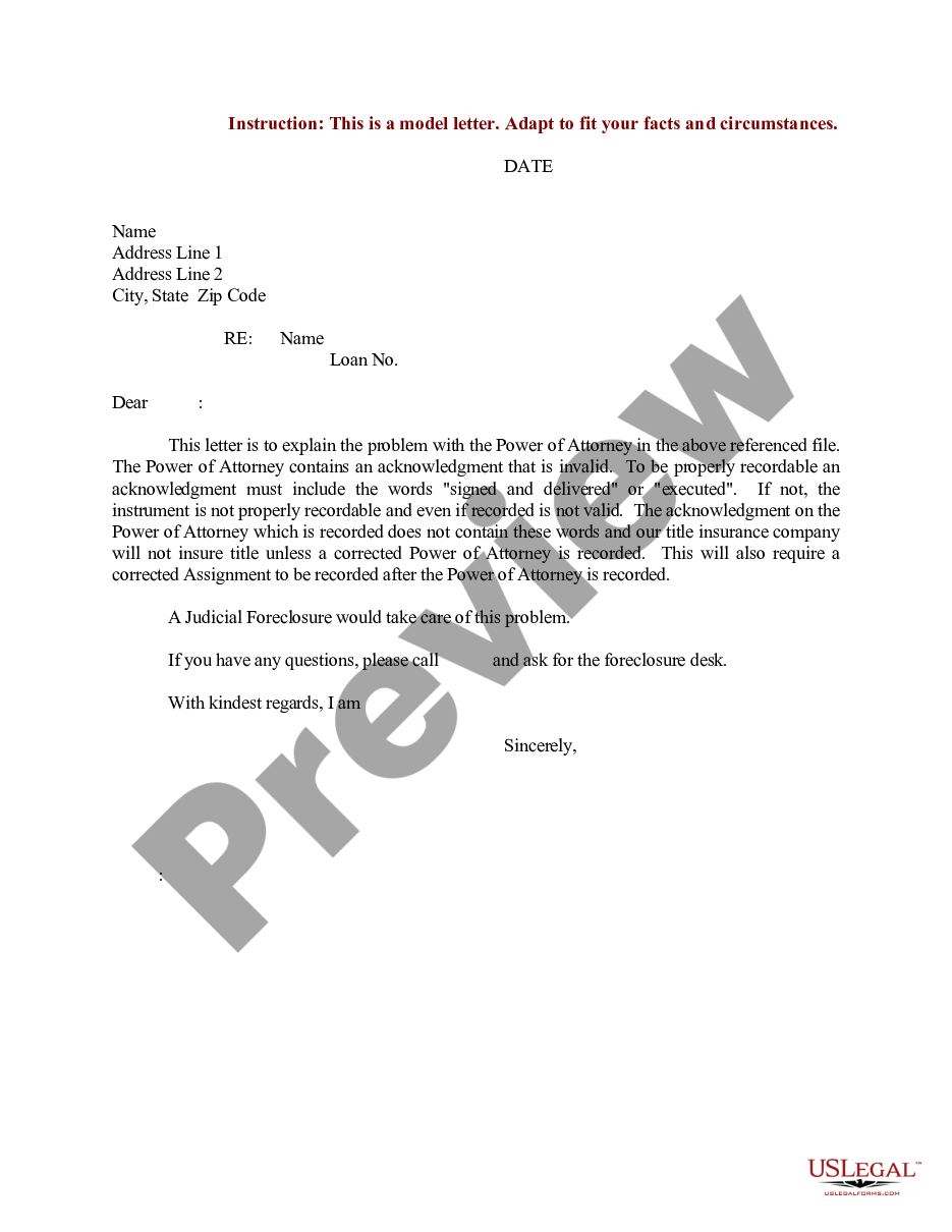 form Sample Letter for Invalid Power of Attorney preview