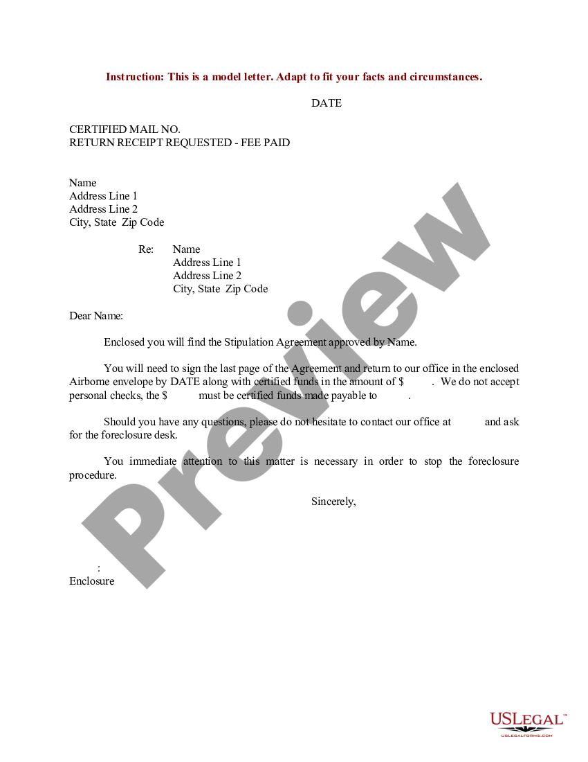 Sample Letter for Stipulation Agreement - Stipulation | US Legal Forms