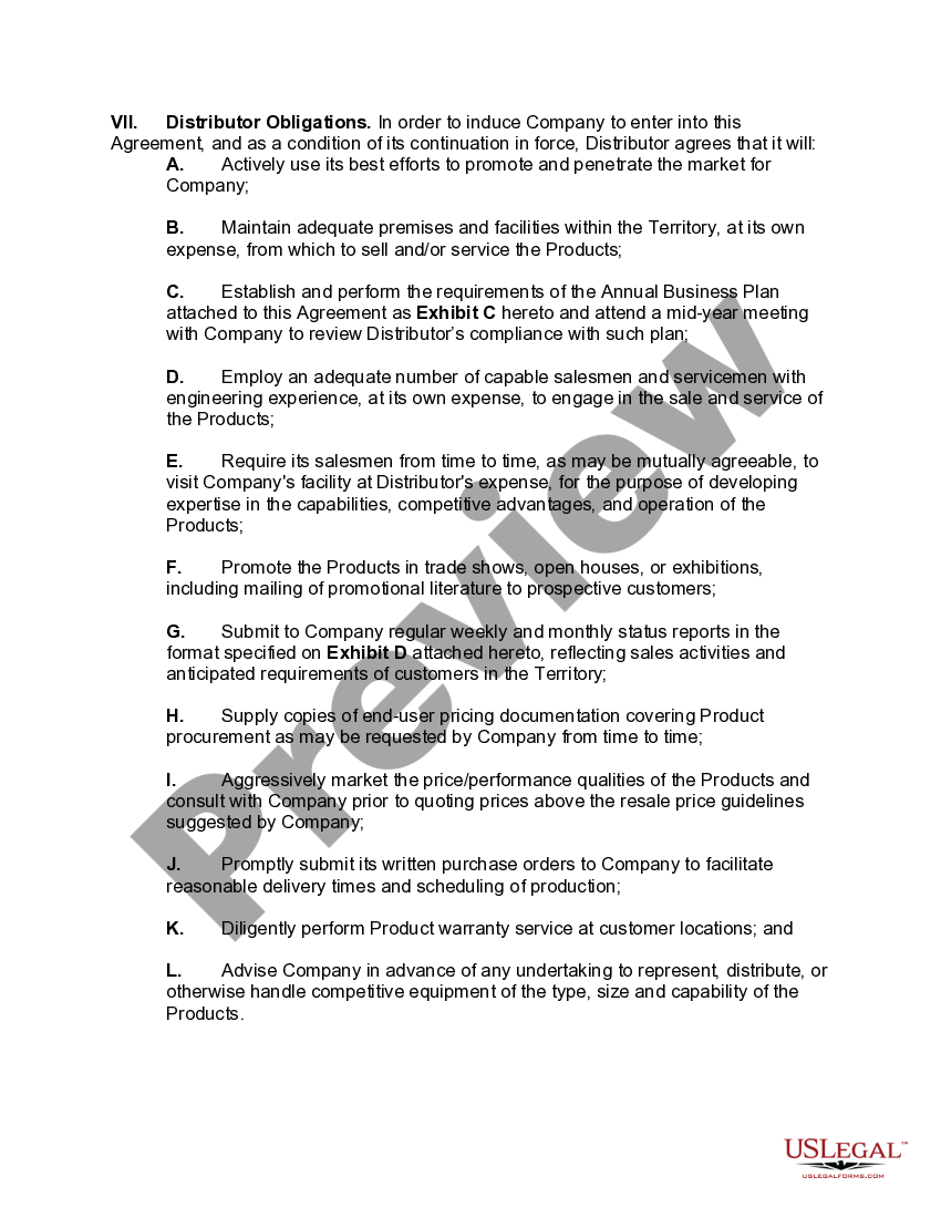 International Distributor Agreement US Legal Forms
