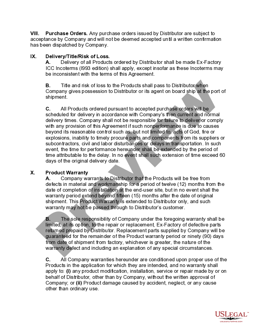 International Distributor Agreement US Legal Forms