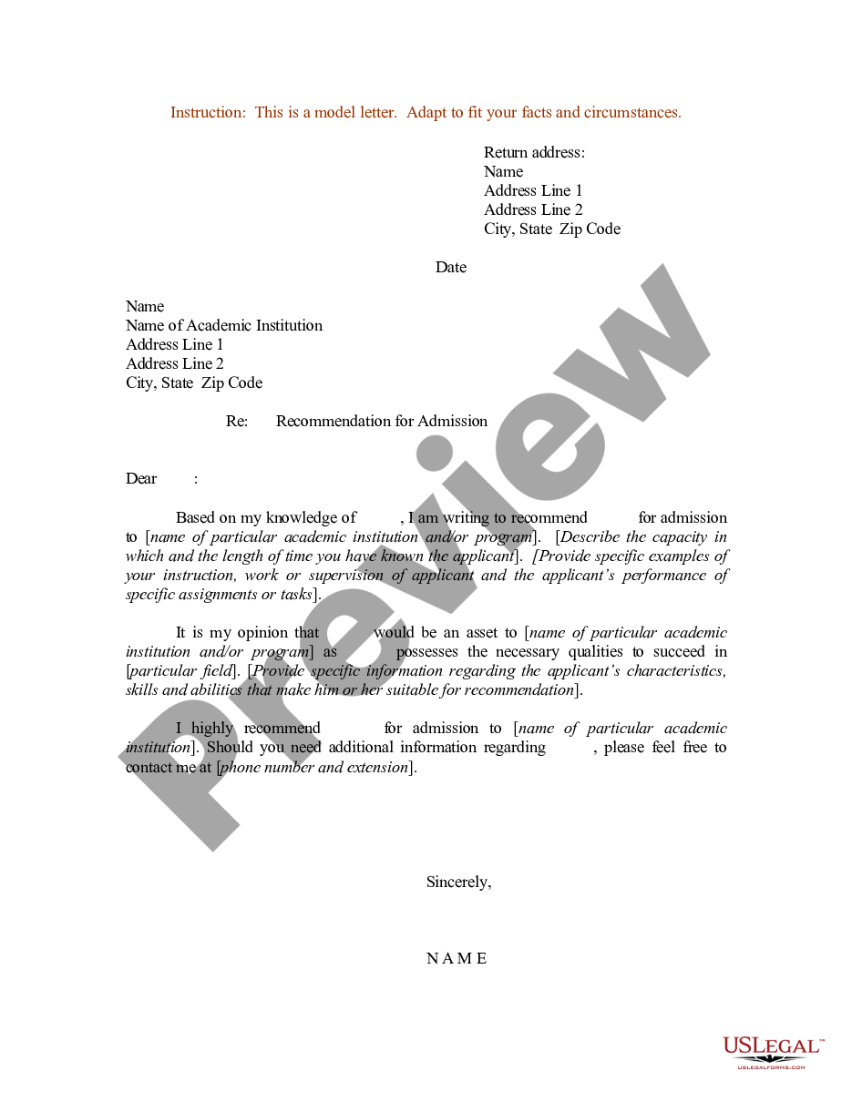 recommendation letter for student admission