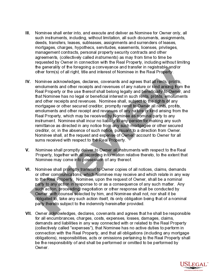 Nominee Agreement US Legal Forms