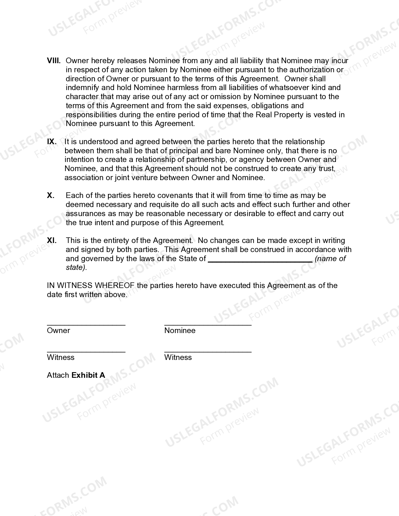 Nominee Agreement | US Legal Forms