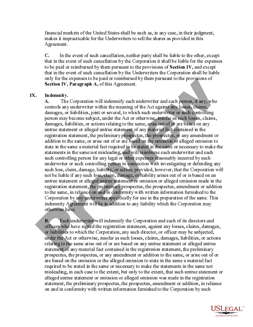 Underwriting Agreement US Legal Forms