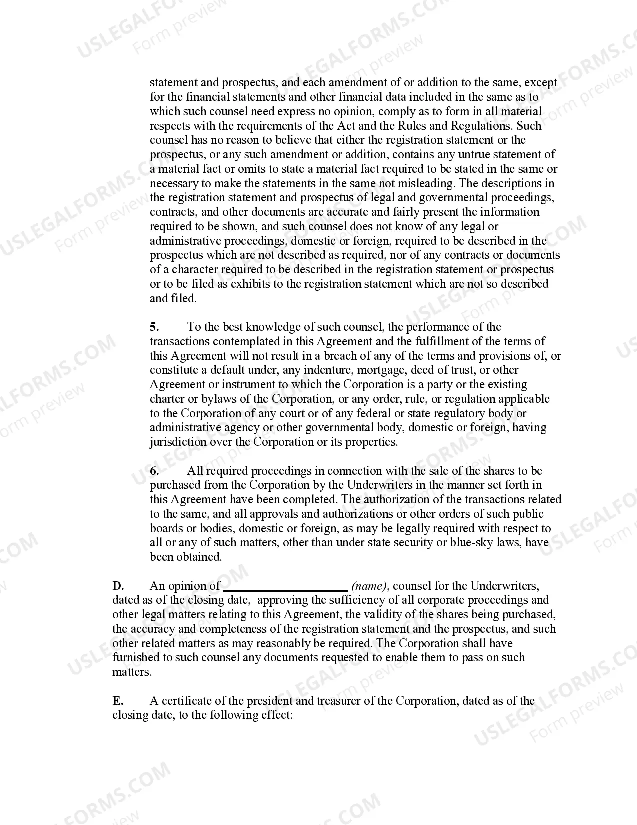 Preview Underwriting Agreement