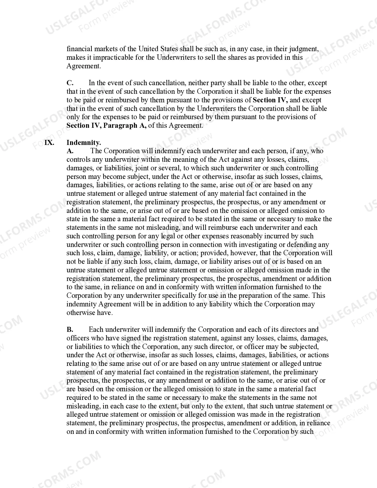 Preview Underwriting Agreement