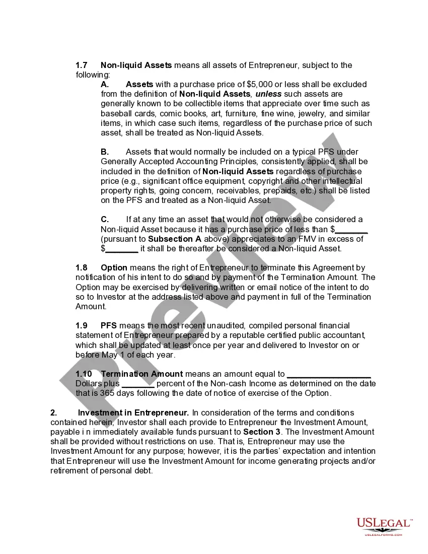 Preview Investment Agreement in Letter Form