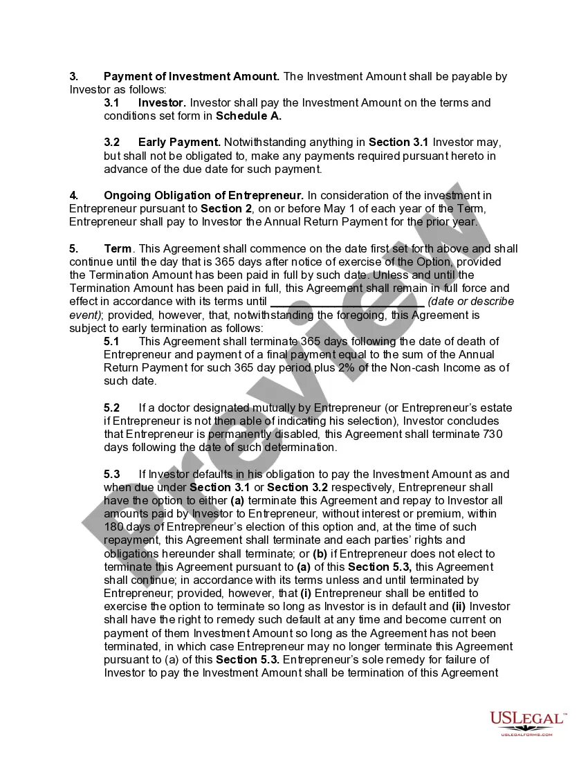 Preview Investment Agreement in Letter Form