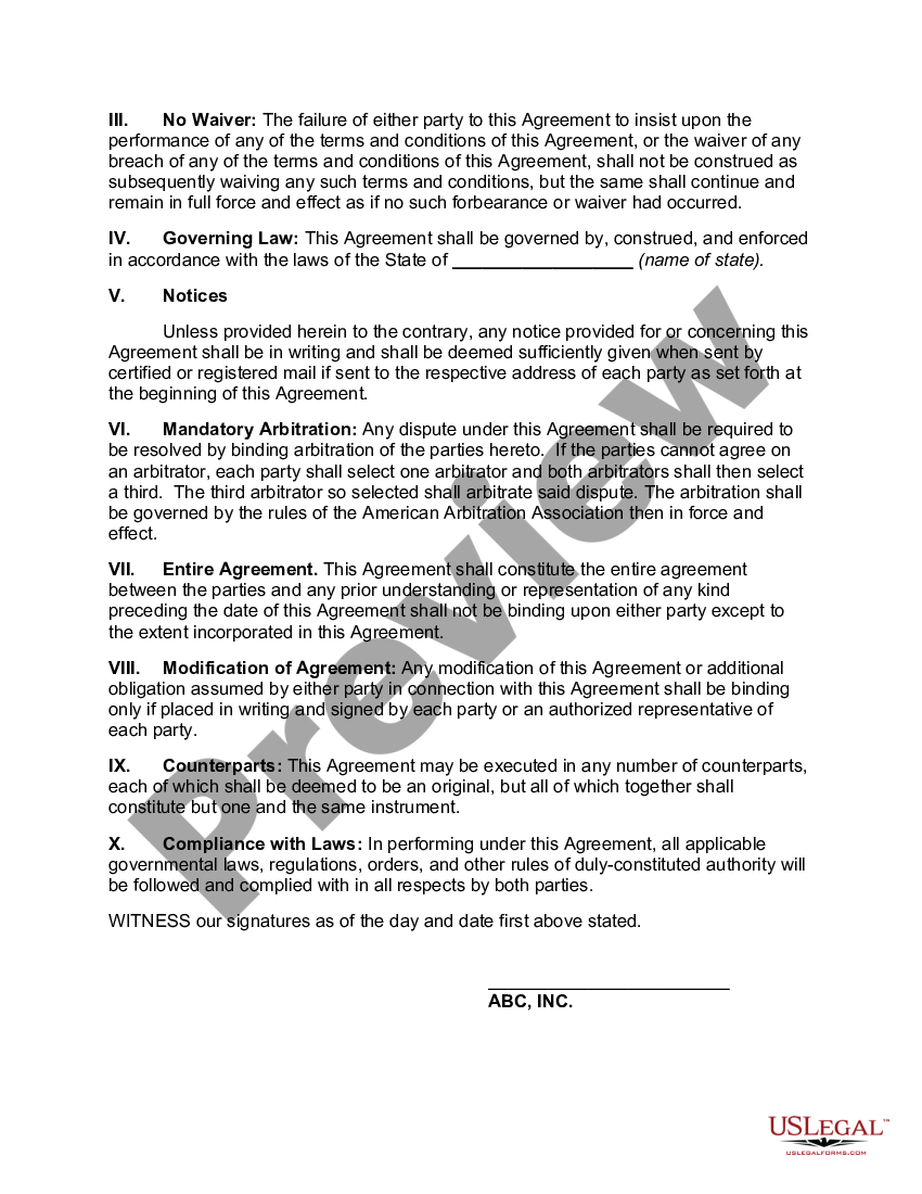 Investment Agreement between John Doe and ABC, Inc. | US Legal Forms