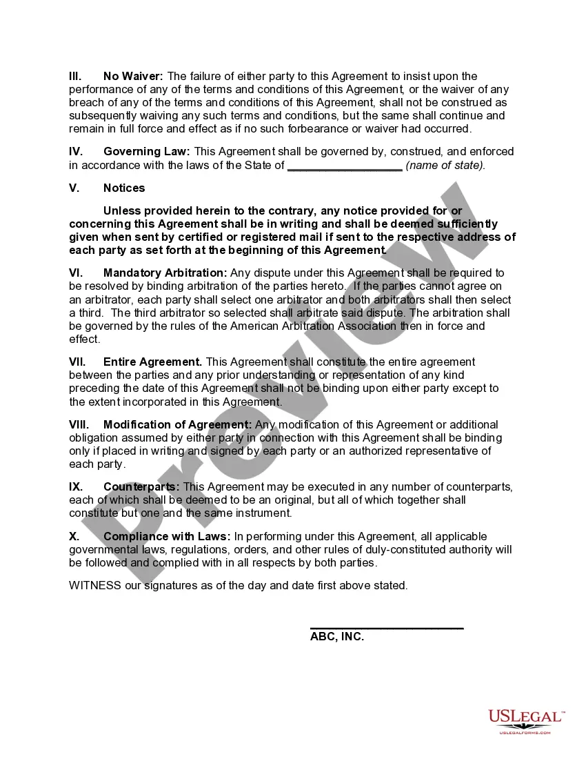 Preview Investment Agreement between John Doe and ABC, Inc.