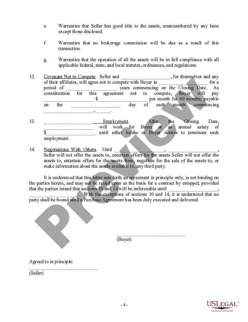 Preview Letter regarding Sale of Assets