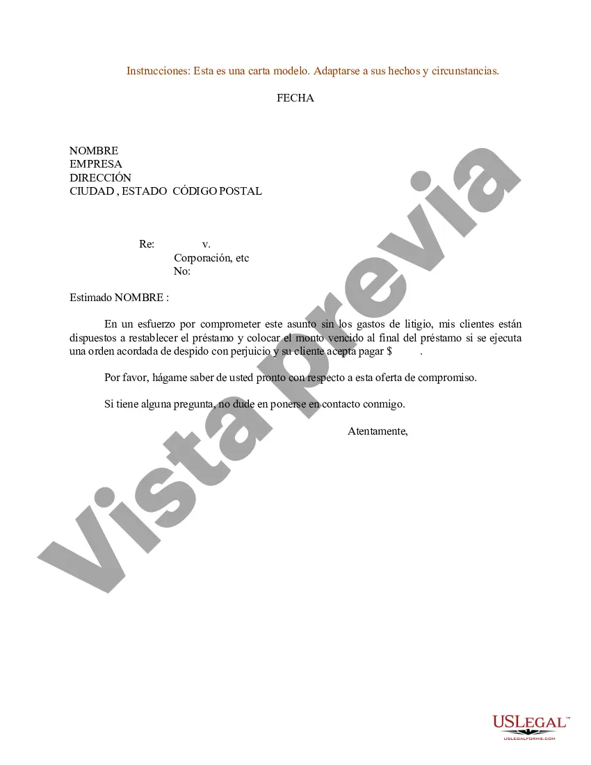 Preview Carta de muestra para el restablecimiento del préstamo - Compromiso de asunto