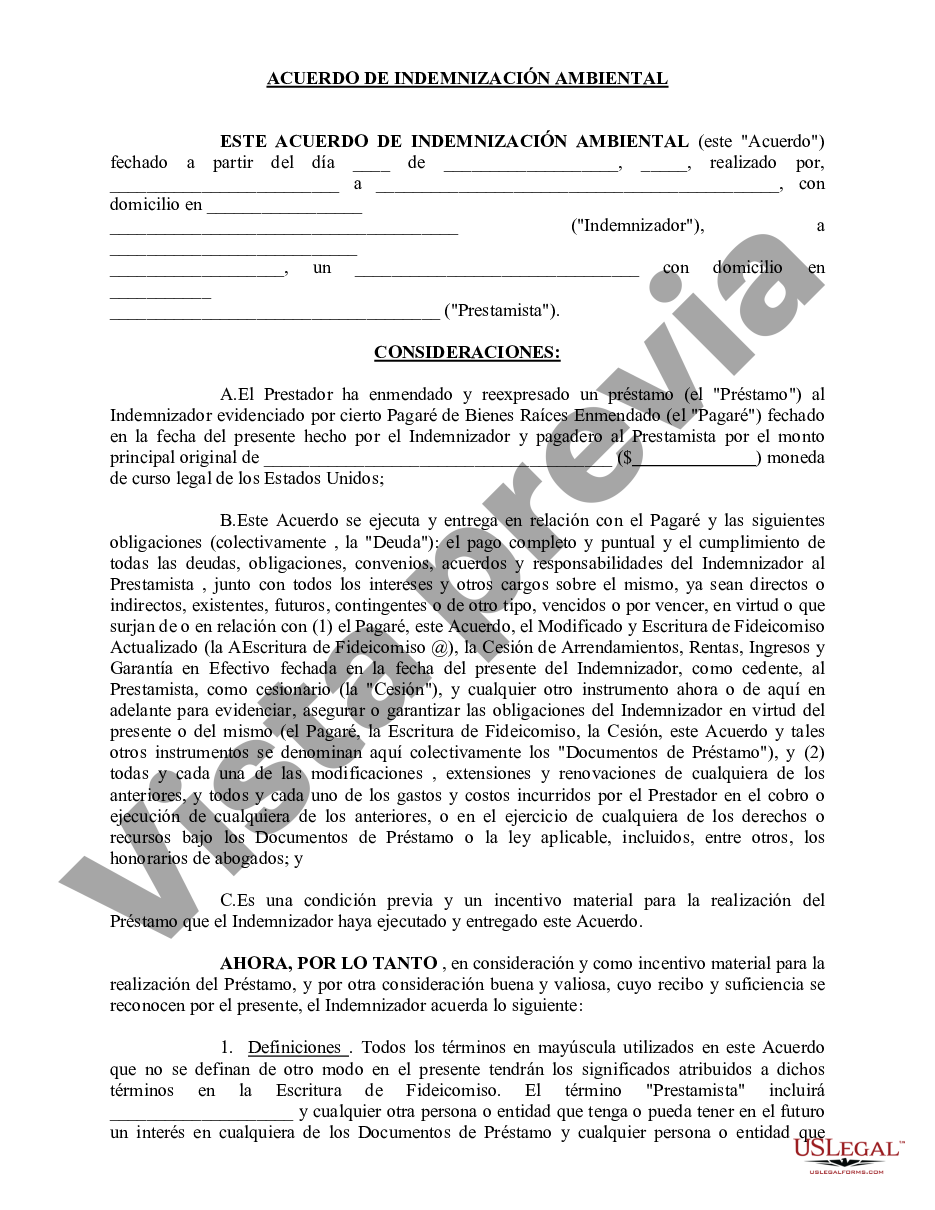 Cook Illinois Ejemplo de Acuerdo de Indemnización Ambiental - Detallado ...