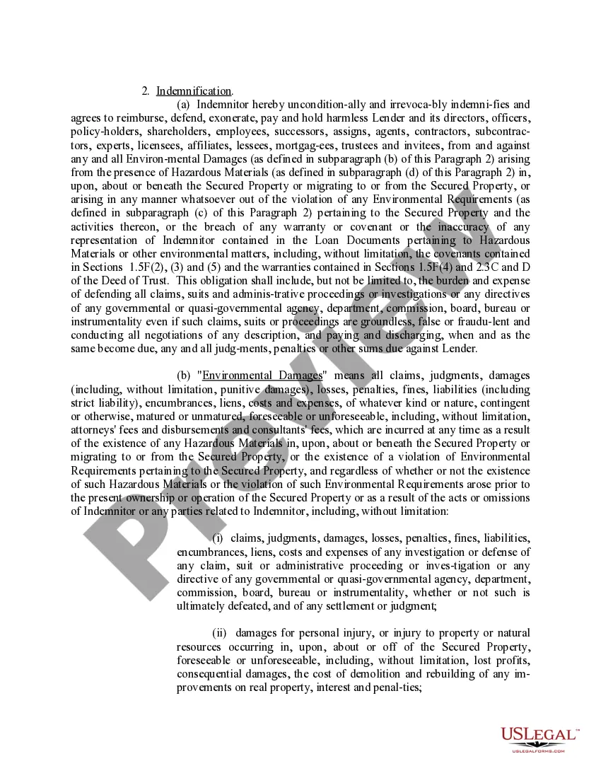 Get Sample Environmental Indemnity Agreement - Detailed Preview Sample Environmental Indemnity Agreement - Detailed