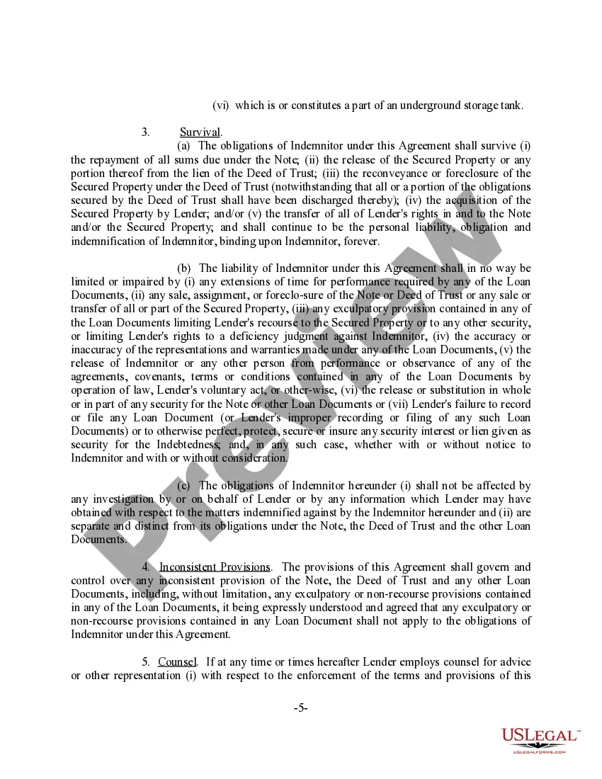 Get Sample Environmental Indemnity Agreement - Detailed Preview Sample Environmental Indemnity Agreement - Detailed