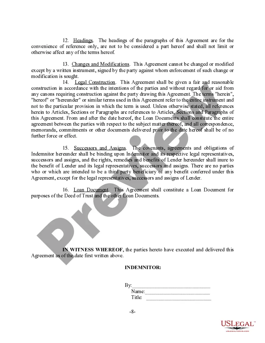 Get Sample Environmental Indemnity Agreement - Detailed Preview Sample Environmental Indemnity Agreement - Detailed