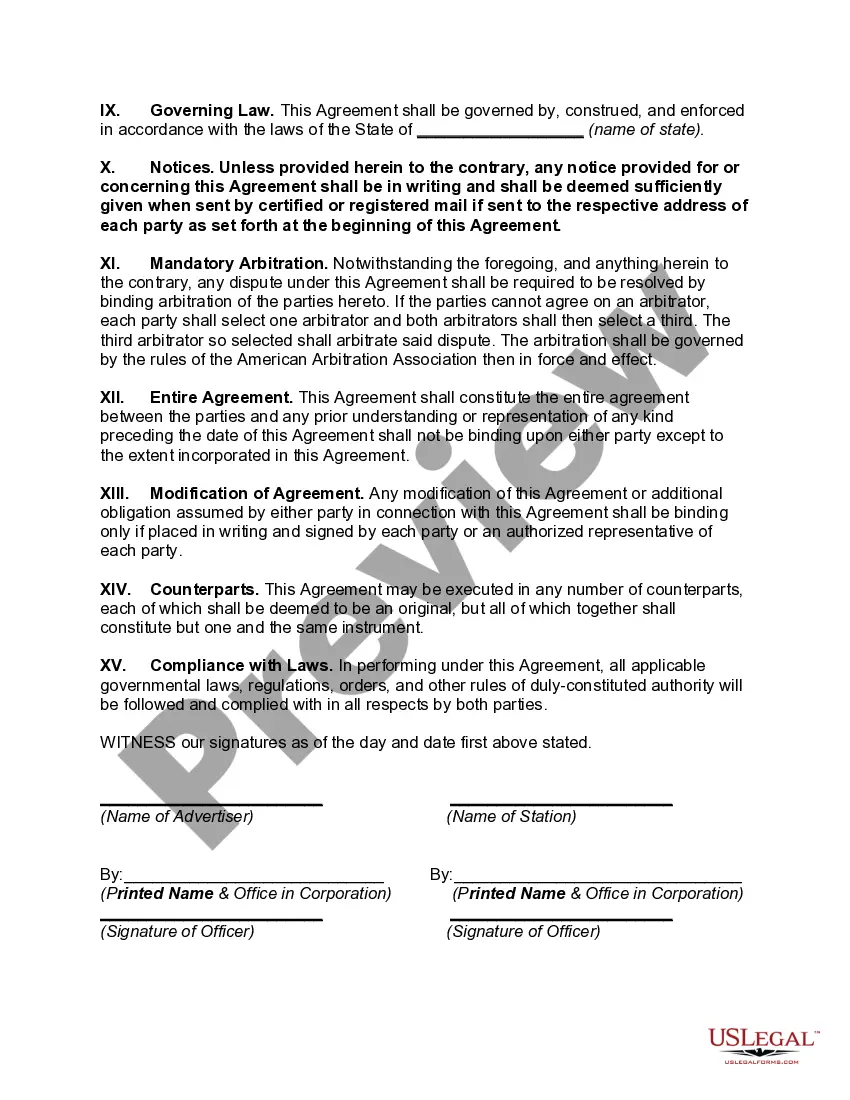 Preview Advertisement Agreement