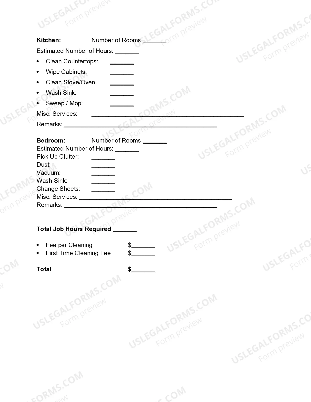 Preview Residential Cleaning Proposal Bid Sheet