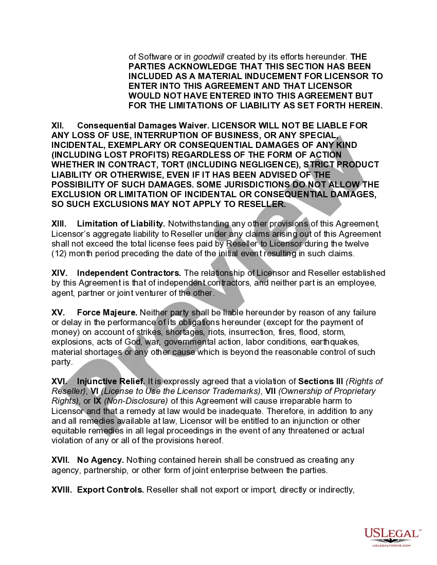 Preview Software Reseller Agreement