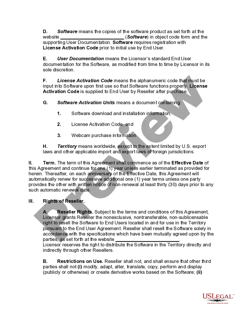 Preview Software Reseller Agreement