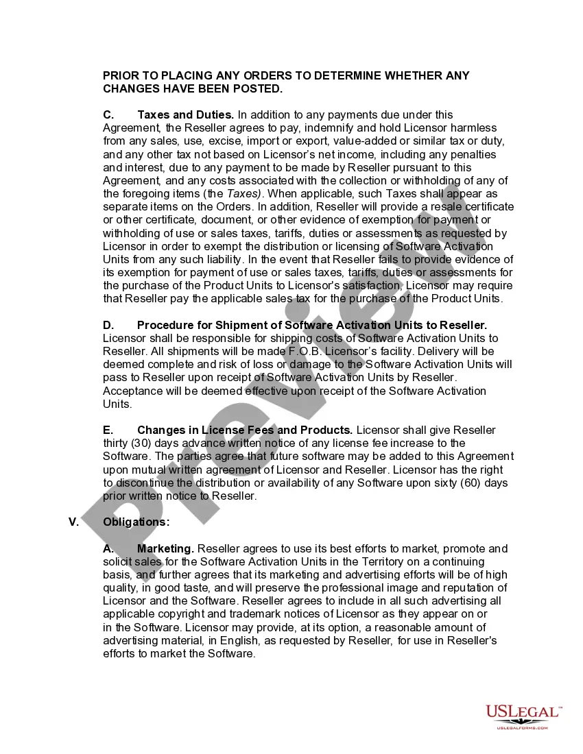 Preview Software Reseller Agreement