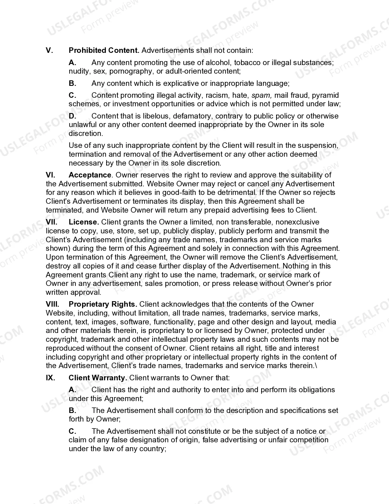 Preview Online Advertising Agreement