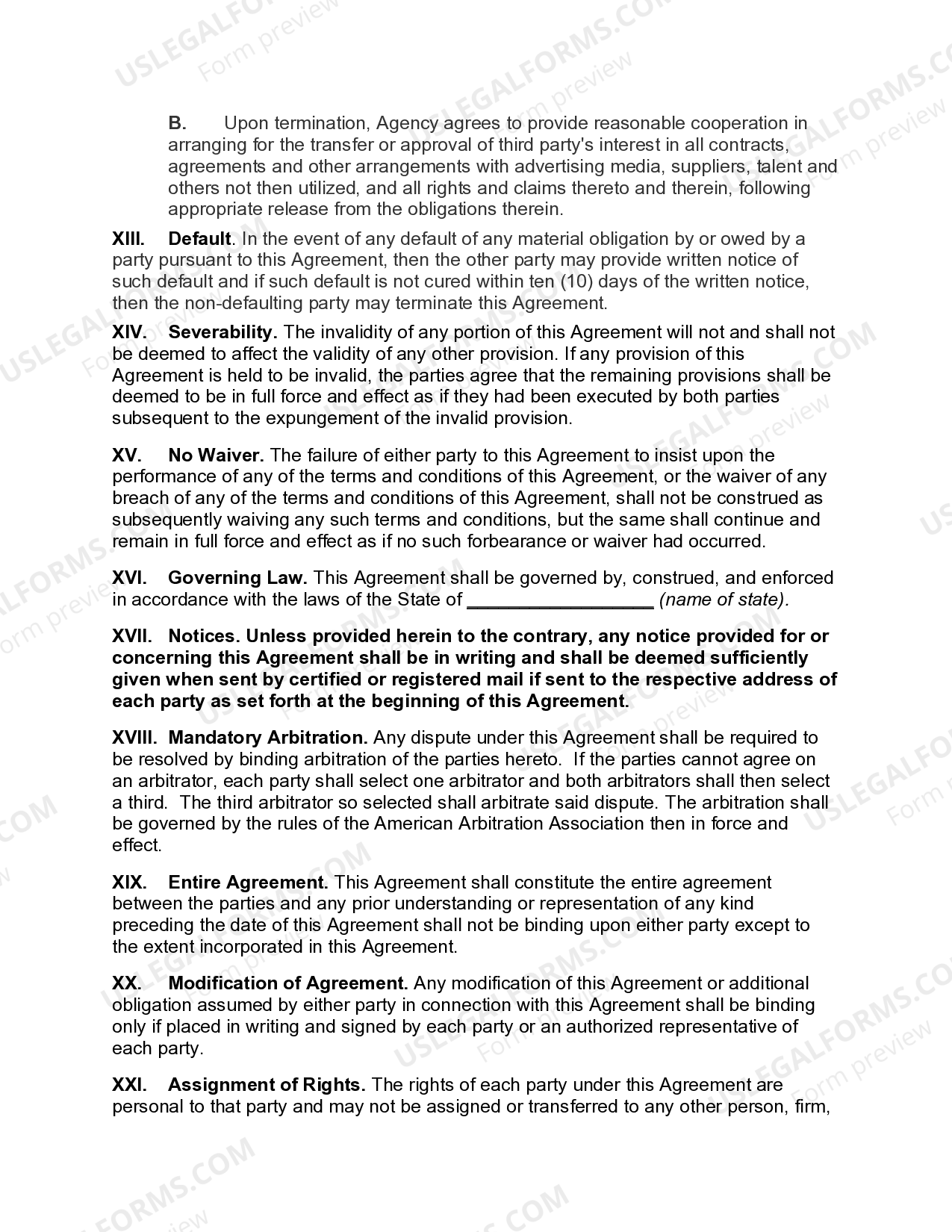 Advertising Agency Agreement US Legal Forms