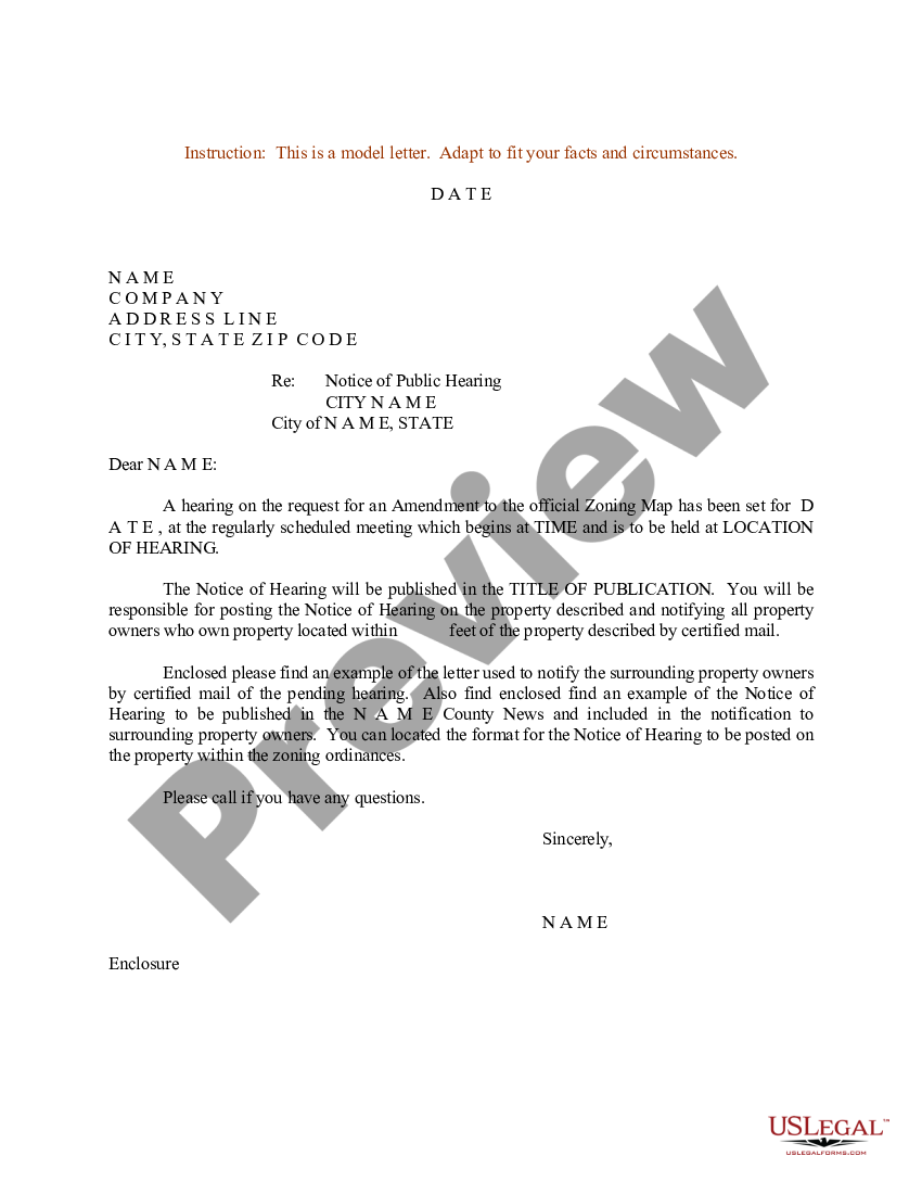 Sample Letter for Notice of Hearing Documented in Certain Publication ...