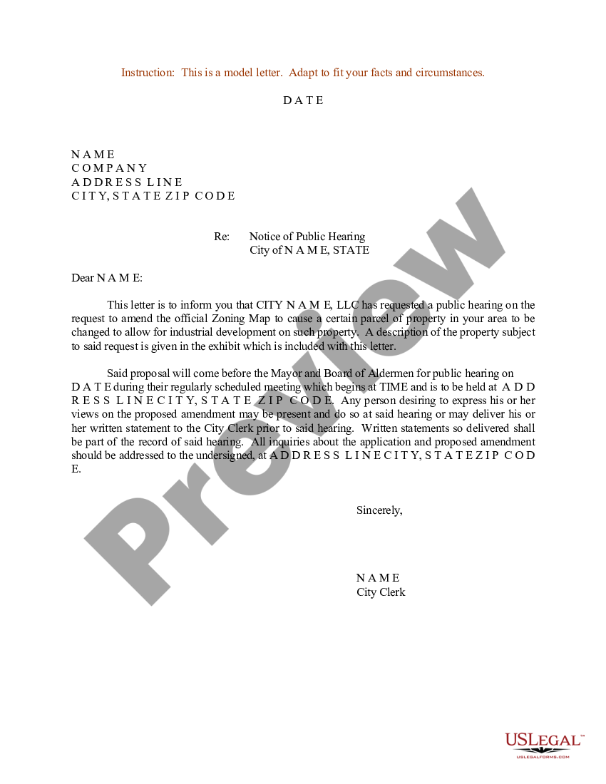 Phoenix Arizona Sample Letter for Notice of Public Hearing for Zoning ...