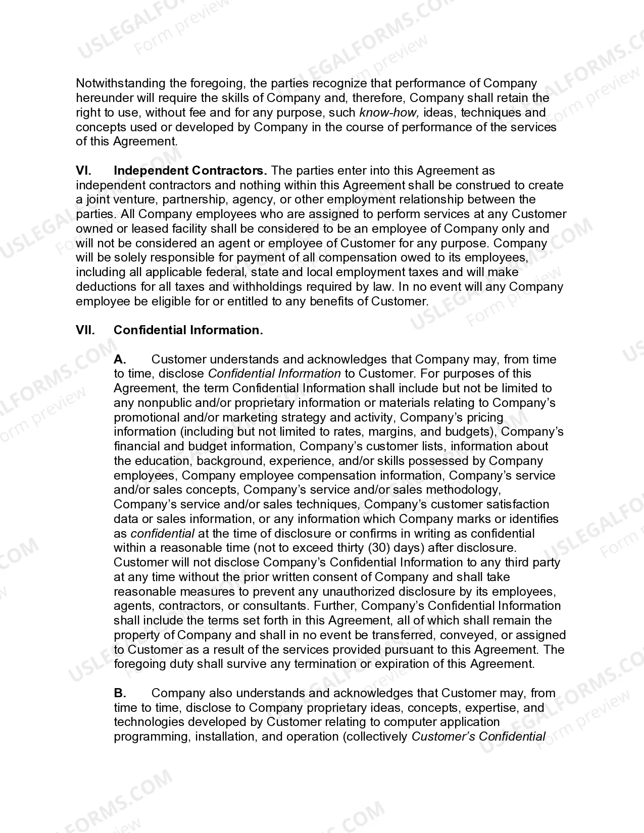 Preview Information Technology Services Agreement