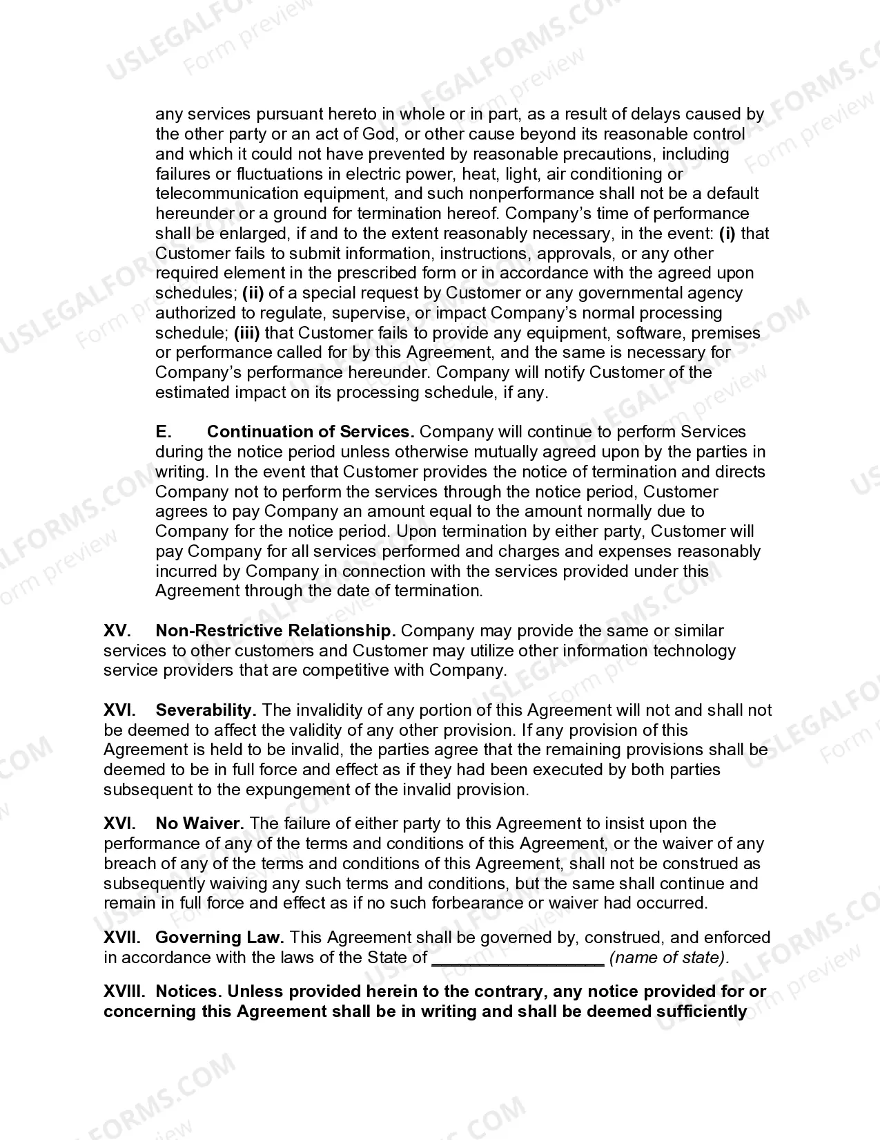 Preview Information Technology Services Agreement