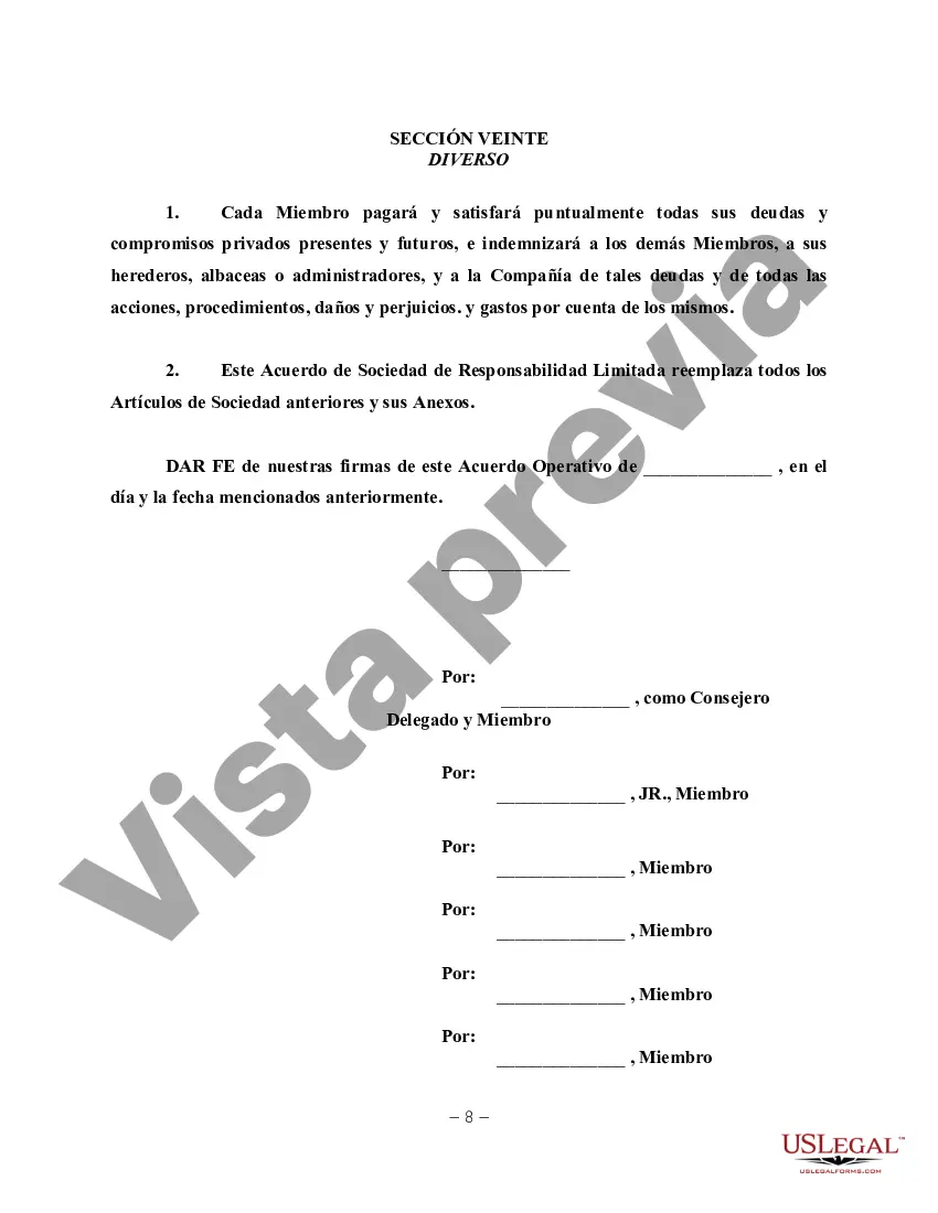 Preview Acuerdo operativo de LLC para propiedad de alquiler