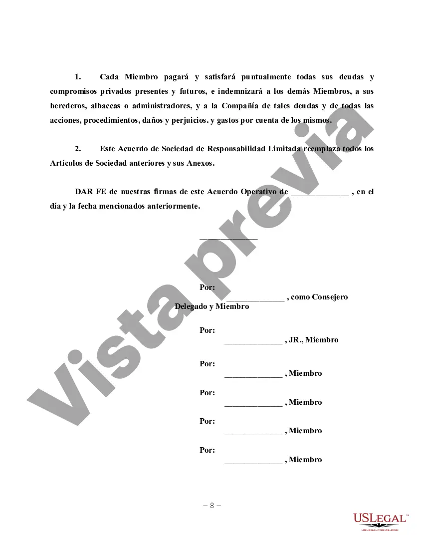Preview Acuerdo de operación de LLC para Truckign Company