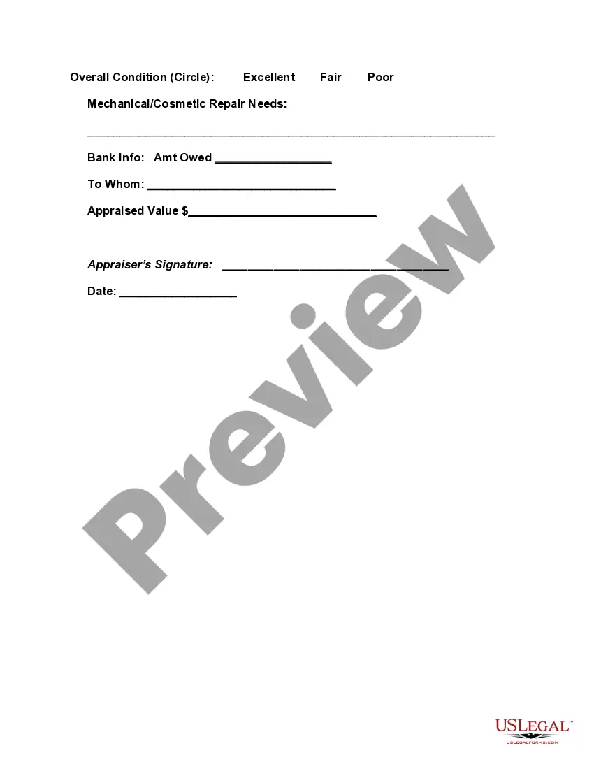 Preview Boat or Watercraft Appraisal Form