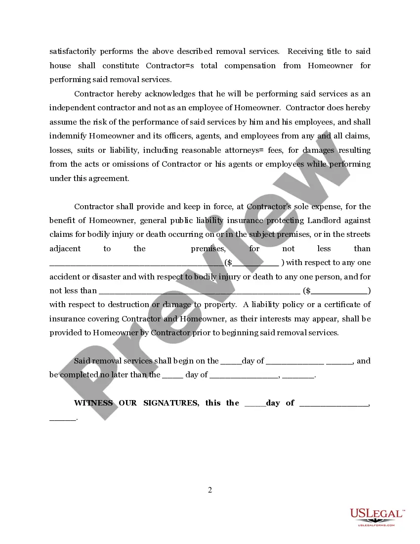 Get Agreement to Remove House Preview Agreement to Remove House
