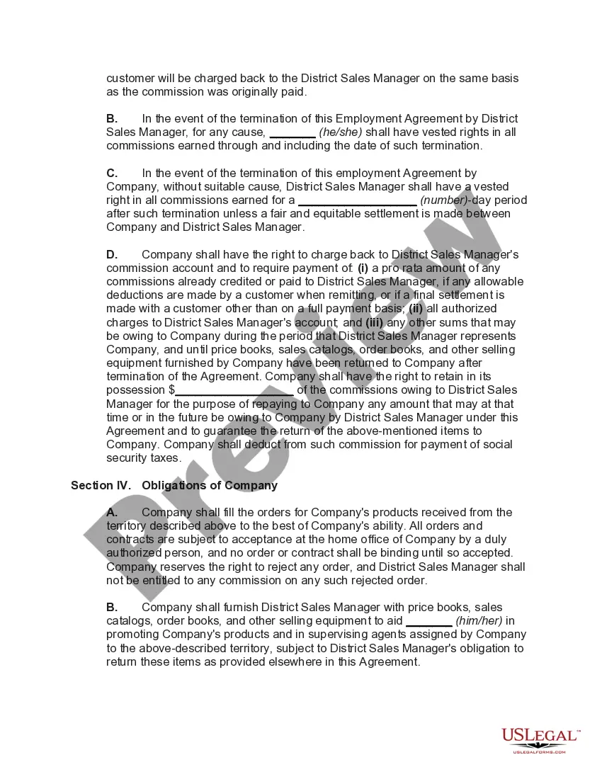 Preview Employment Agreement of District Sales Manager