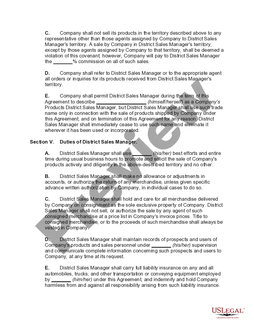 Preview Employment Agreement of District Sales Manager