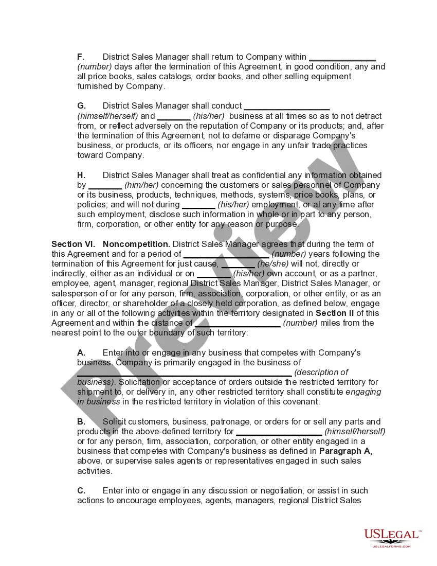 Preview Employment Agreement of District Sales Manager