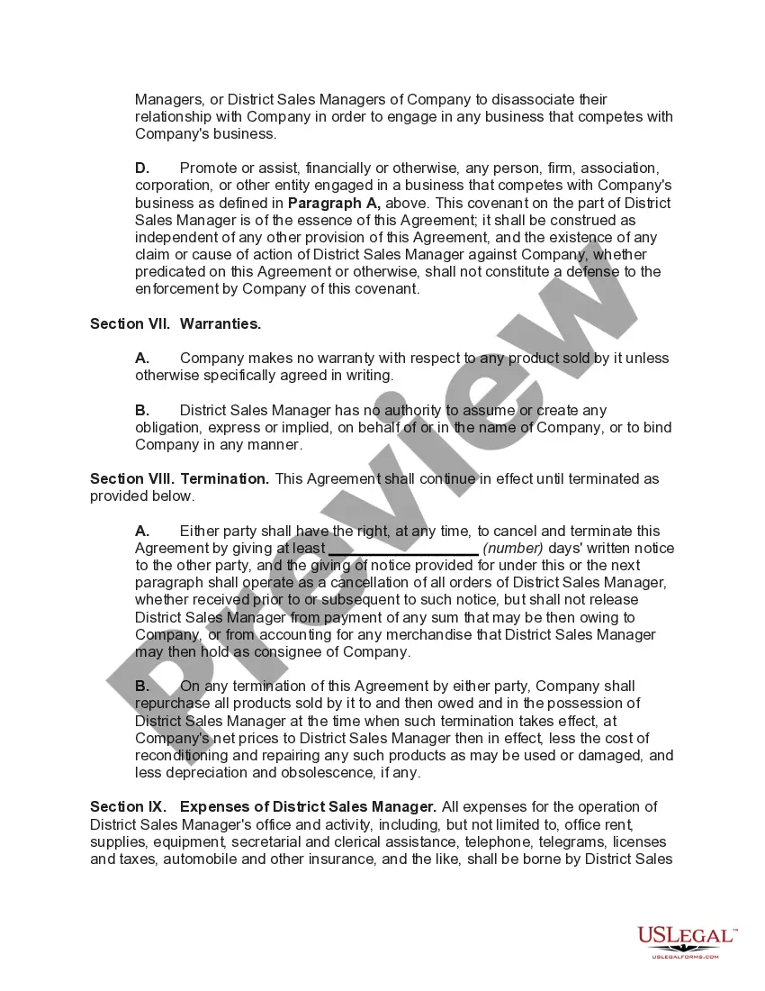 Preview Employment Agreement of District Sales Manager