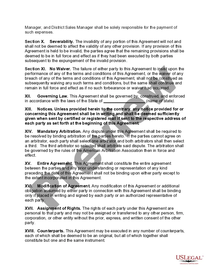 Preview Employment Agreement of District Sales Manager