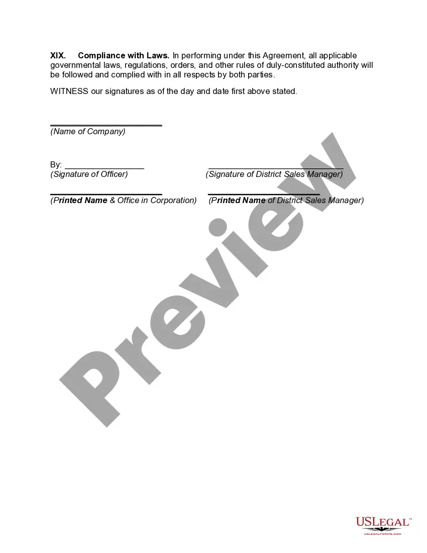 Preview Employment Agreement of District Sales Manager