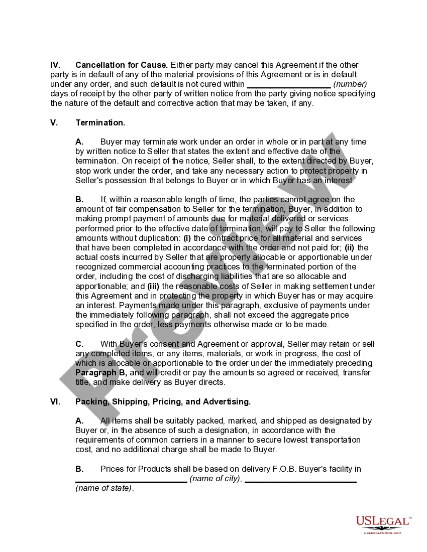 Preview Agreement for Long-Term Purchases of Goods
