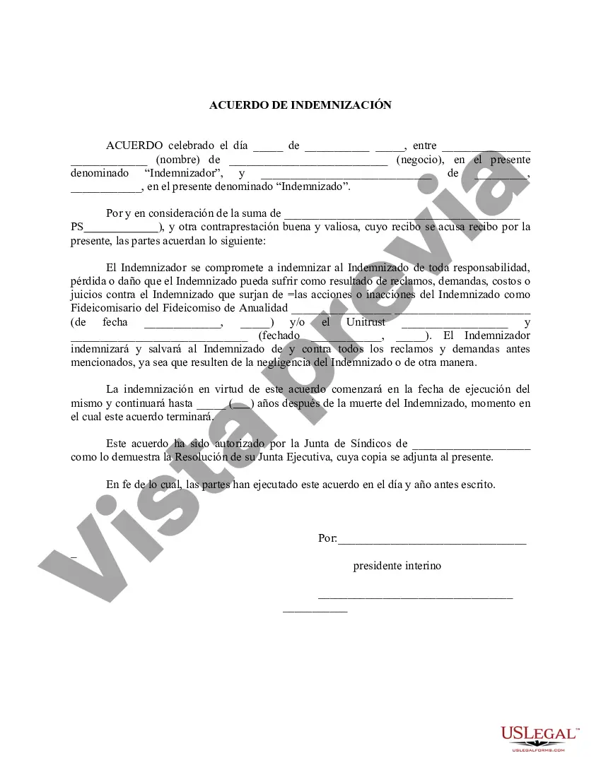 Preview Acuerdo de Indemnización por un Fideicomiso