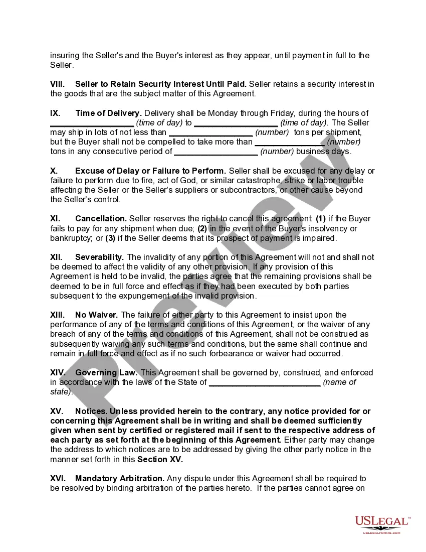 Preview Agreement for Sale of Goods with Adjustment in Purchase Price Pursuant to UCC 2-204