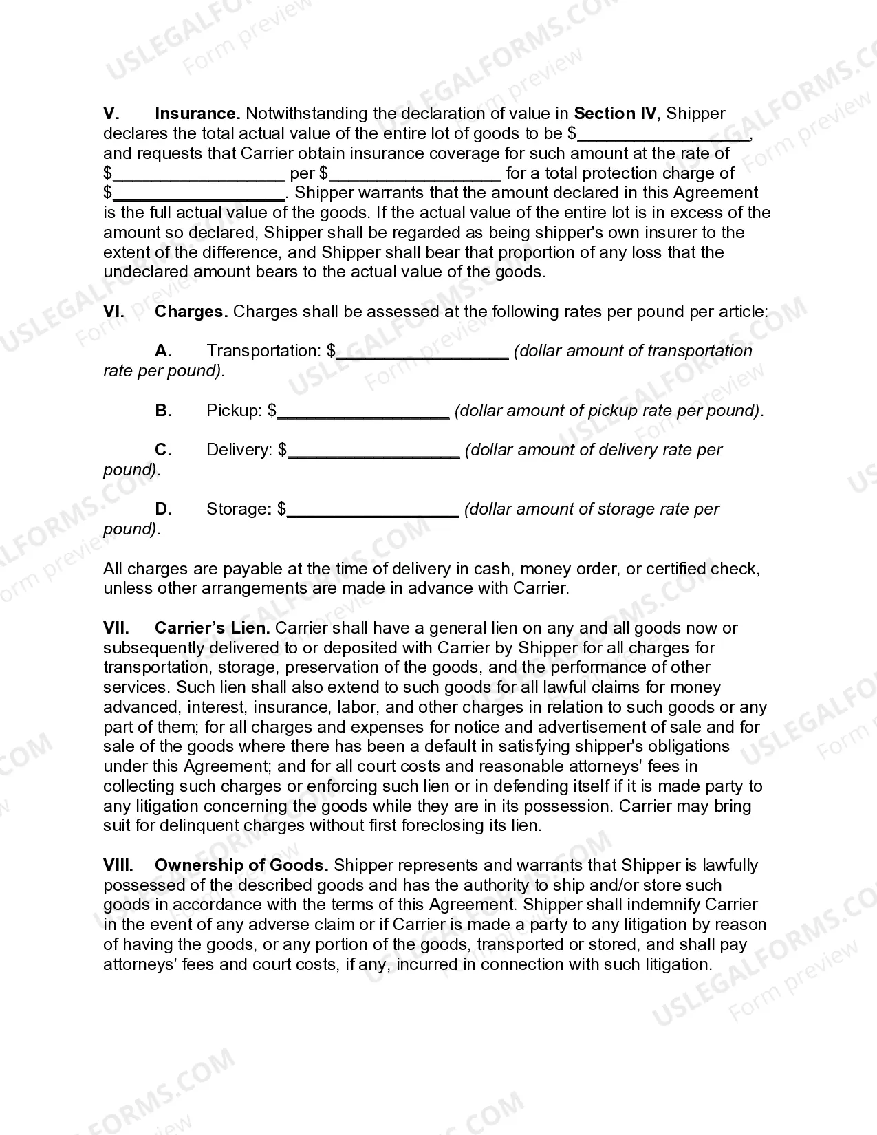 Preview General Agreement between Carrier and Shipper